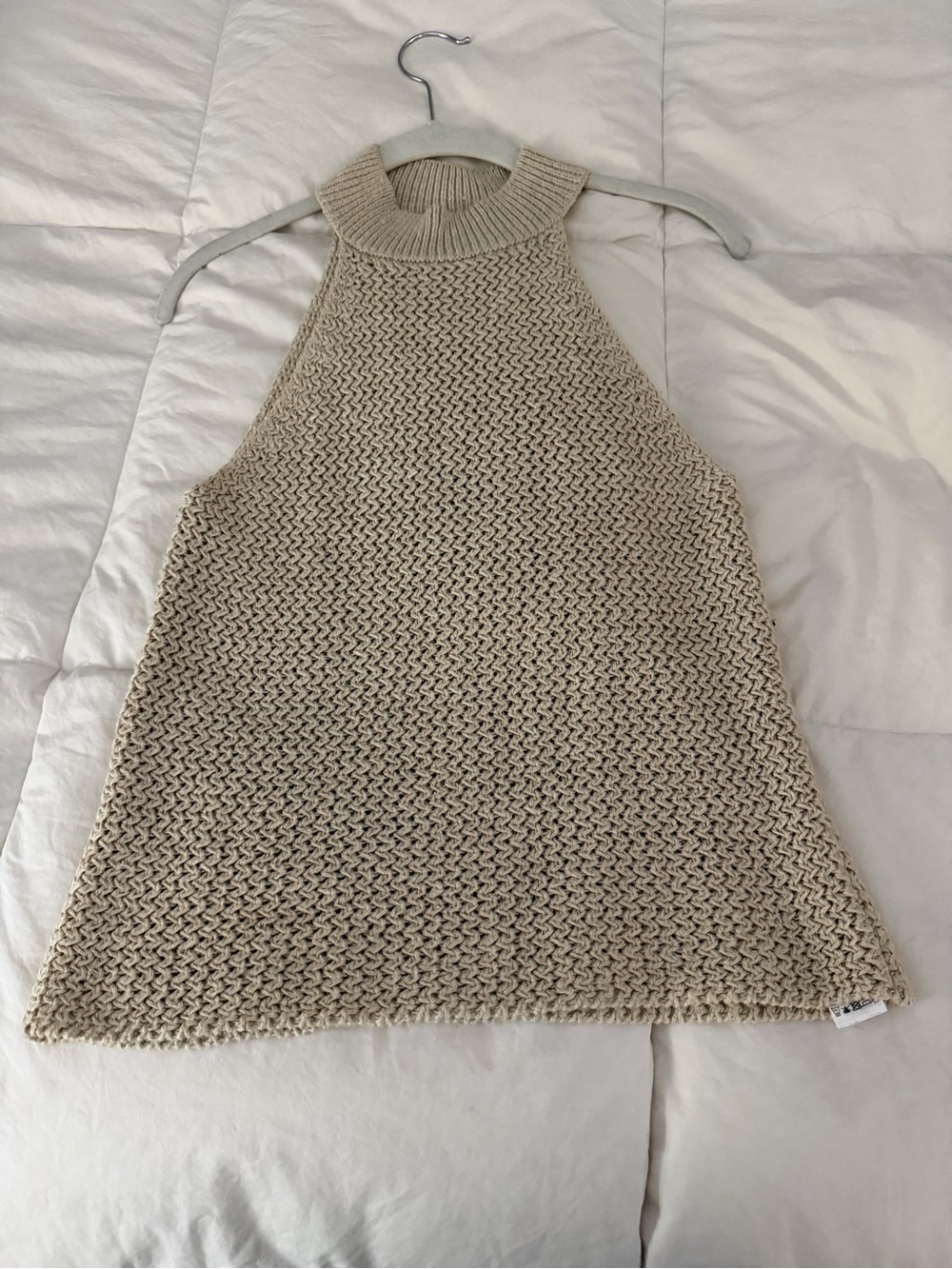 Zara Knit Sleeveless Halter Neck Top - Light Beige